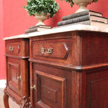 Load image into Gallery viewer, A Pair of Antique French Oak and Marble Bedside Cabinets or Bedside Tables. B12091
