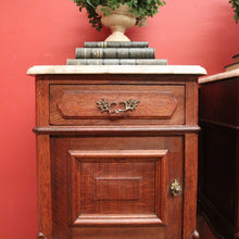 Load image into Gallery viewer, A Pair of Antique French Oak and Marble Bedside Cabinets or Bedside Tables. B12091
