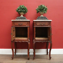 Load image into Gallery viewer, A Pair of Antique French Oak and Marble Bedside Cabinets or Bedside Tables. B12091
