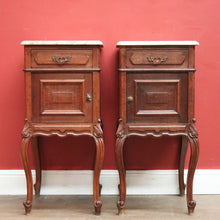 Load image into Gallery viewer, A Pair of Antique French Oak and Marble Bedside Cabinets or Bedside Tables. B12091
