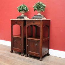 Load image into Gallery viewer, A Pair of Antique French Art Nouveau Bedside Cabinets or Lamp Tables with Marble Tops, B12097
