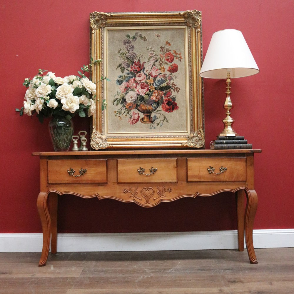 x SOLD French Elm Three-Drawer Hall Table or Console Table with Brass Handles. B12151