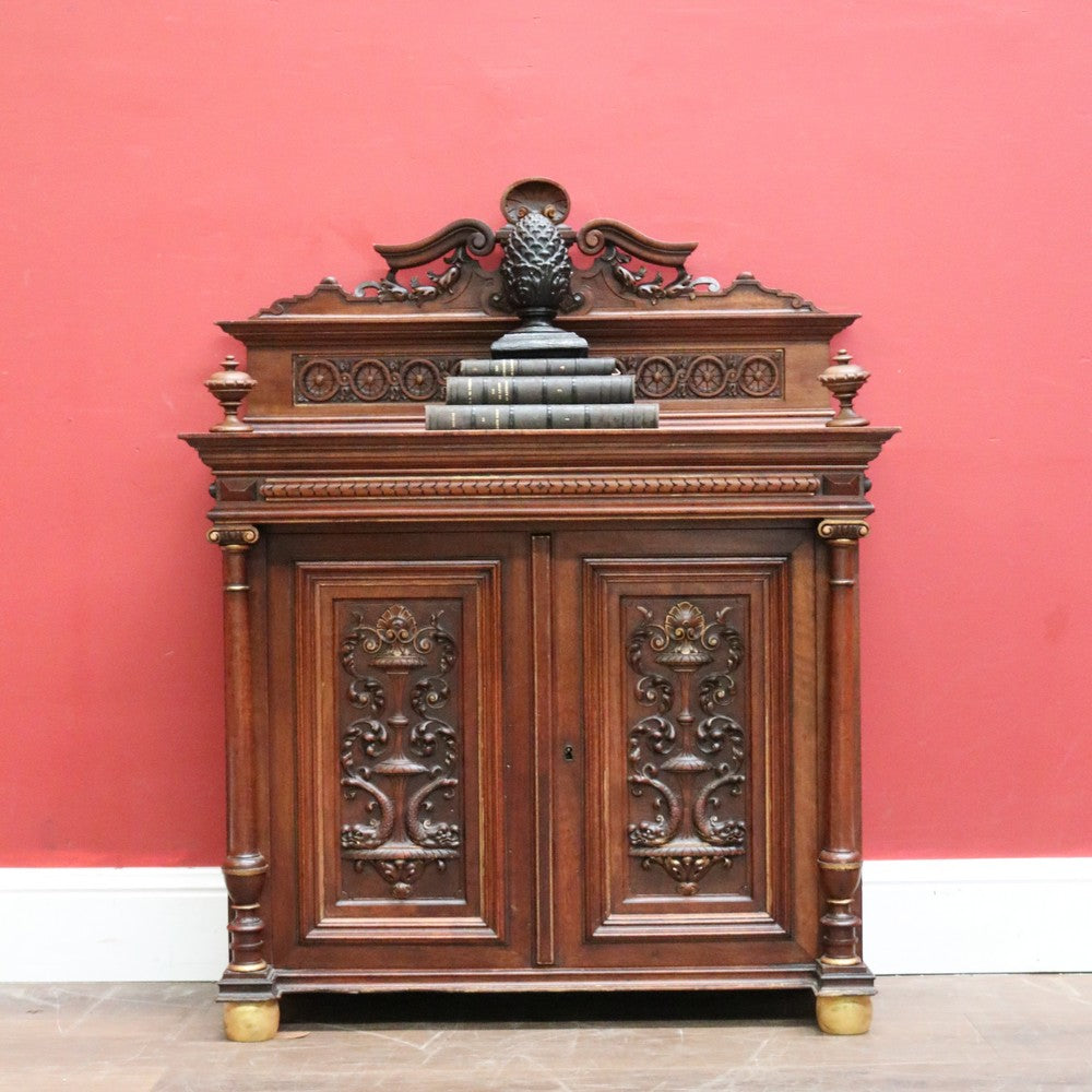 Antique French Display Cabinet with Carved Doors, back and Finial Details. B12154