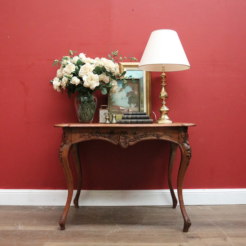 x SOLD Antique French Oak Carved Apron Centre Table with Shaped Top and Bullnose Edge. B12135