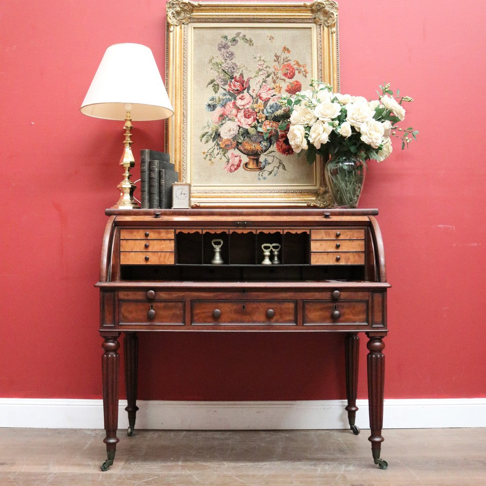 x SOLD Antique Napoleon III Cylinder Desk, Mahogany and Leather Office Desk, Napoleon III. B12176