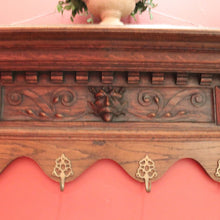 Load image into Gallery viewer, Antique French Oak Coat Rack with Brass Hooks and a Carved Greenman Centrepiece. B12037
