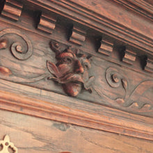 Load image into Gallery viewer, Antique French Oak Coat Rack with Brass Hooks and a Carved Greenman Centrepiece. B12037
