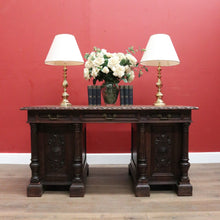 Load image into Gallery viewer, x SOLD Antique French Oak Twin Pedestal Office Desk, Three Drawer Desk with Drawers and Brass Handles. B12173
