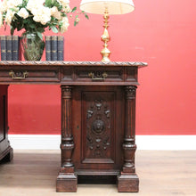 Load image into Gallery viewer, x SOLD Antique French Oak Twin Pedestal Office Desk, Three Drawer Desk with Drawers and Brass Handles. B12173
