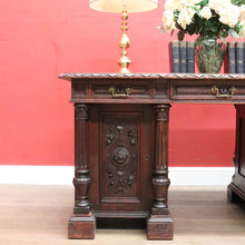 Load image into Gallery viewer, x SOLD Antique French Oak Twin Pedestal Office Desk, Three Drawer Desk with Drawers and Brass Handles. B12173
