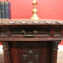 Load image into Gallery viewer, x SOLD Antique French Oak Twin Pedestal Office Desk, Three Drawer Desk with Drawers and Brass Handles. B12173
