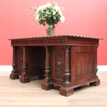 Load image into Gallery viewer, x SOLD Antique French Oak Twin Pedestal Office Desk, Three Drawer Desk with Drawers and Brass Handles. B12173
