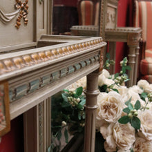 Load image into Gallery viewer, Antique Hand-painted French Grey and Gilt Tri-Mirror Hall Stand, Bevelled Mirror. B12138
