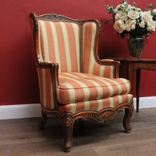 Load image into Gallery viewer, x SOLD Antique French Armchair, Cherrywood and Fabric, Wing Back Chair, Feather/Down Cushion. B12111
