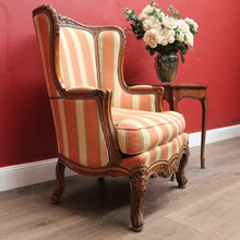 Load image into Gallery viewer, x SOLD Antique French Armchair, Cherrywood and Fabric, Wing Back Chair, Feather/Down Cushion. B12111
