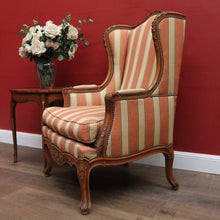 Load image into Gallery viewer, Antique French Armchair, Cherrywood and Fabric, Wing Back Chair, Feather/Down Cushion. B12112
