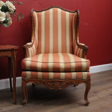 Load image into Gallery viewer, Antique French Armchair, Cherrywood and Fabric, Wing Back Chair, Feather/Down Cushion. B12112
