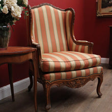 Load image into Gallery viewer, Antique French Armchair, Cherrywood and Fabric, Wing Back Chair, Feather/Down Cushion. B12112
