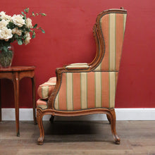 Load image into Gallery viewer, Antique French Armchair, Cherrywood and Fabric, Wing Back Chair, Feather/Down Cushion. B12112
