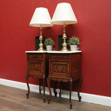 Load image into Gallery viewer, x SOLD Antique French Oak and Marble Top Bedside Cabinets or Lamp Tables. B12085
