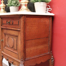 Load image into Gallery viewer, x SOLD Antique French Oak and Marble Top Bedside Cabinets or Lamp Tables. B12085
