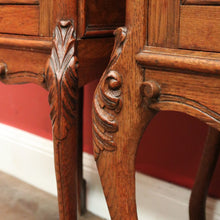 Load image into Gallery viewer, x SOLD Antique French Oak and Marble Top Bedside Cabinets or Lamp Tables. B12085
