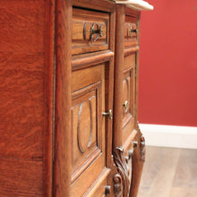 Load image into Gallery viewer, x SOLD Antique French Oak and Marble Top Bedside Cabinets or Lamp Tables. B12085
