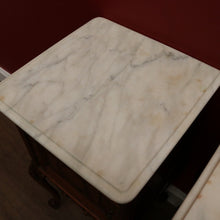 Load image into Gallery viewer, x SOLD Antique French Oak and Marble Top Bedside Cabinets or Lamp Tables. B12085
