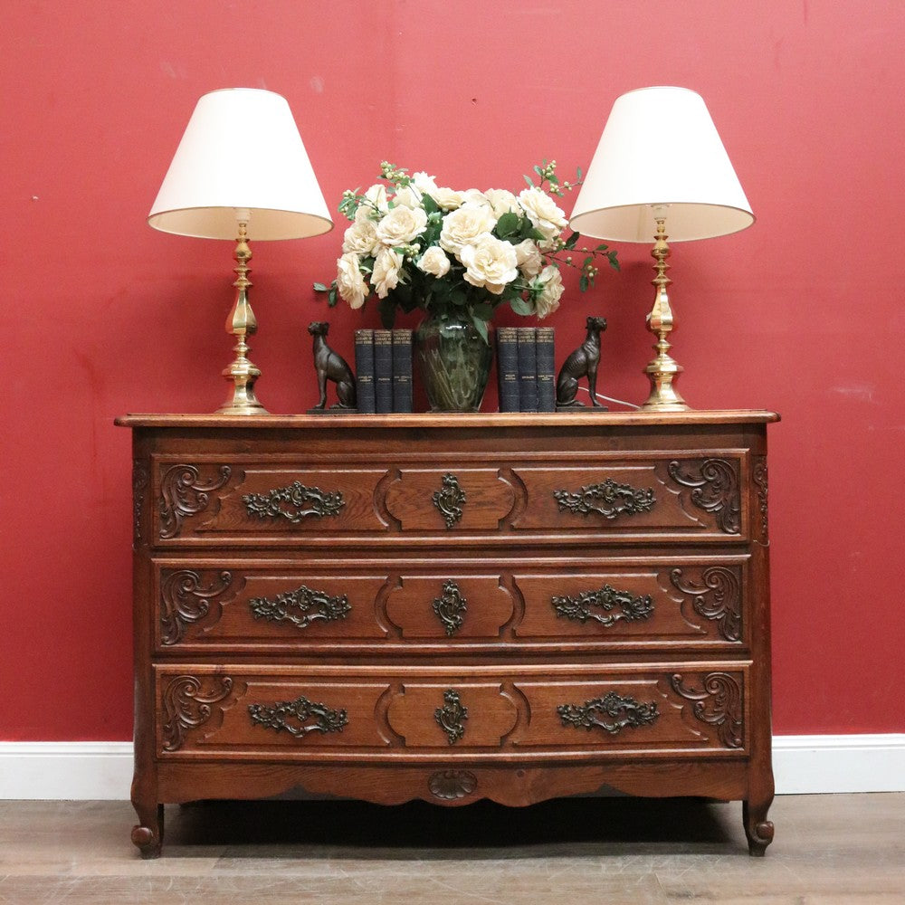 x SOLD Antique French Oak Chest of Drawers or Three-Drawer Hall or Entry Cupboard. B12137