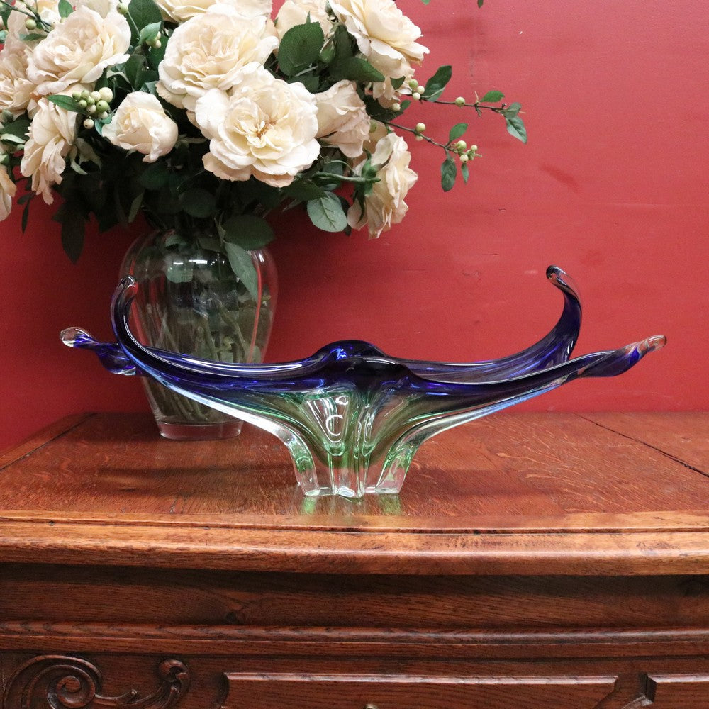 Mid-Century St Lambert Blue / Green Vase - Retro, Vintage, Fruit Bowl, Murano-Style. B12166