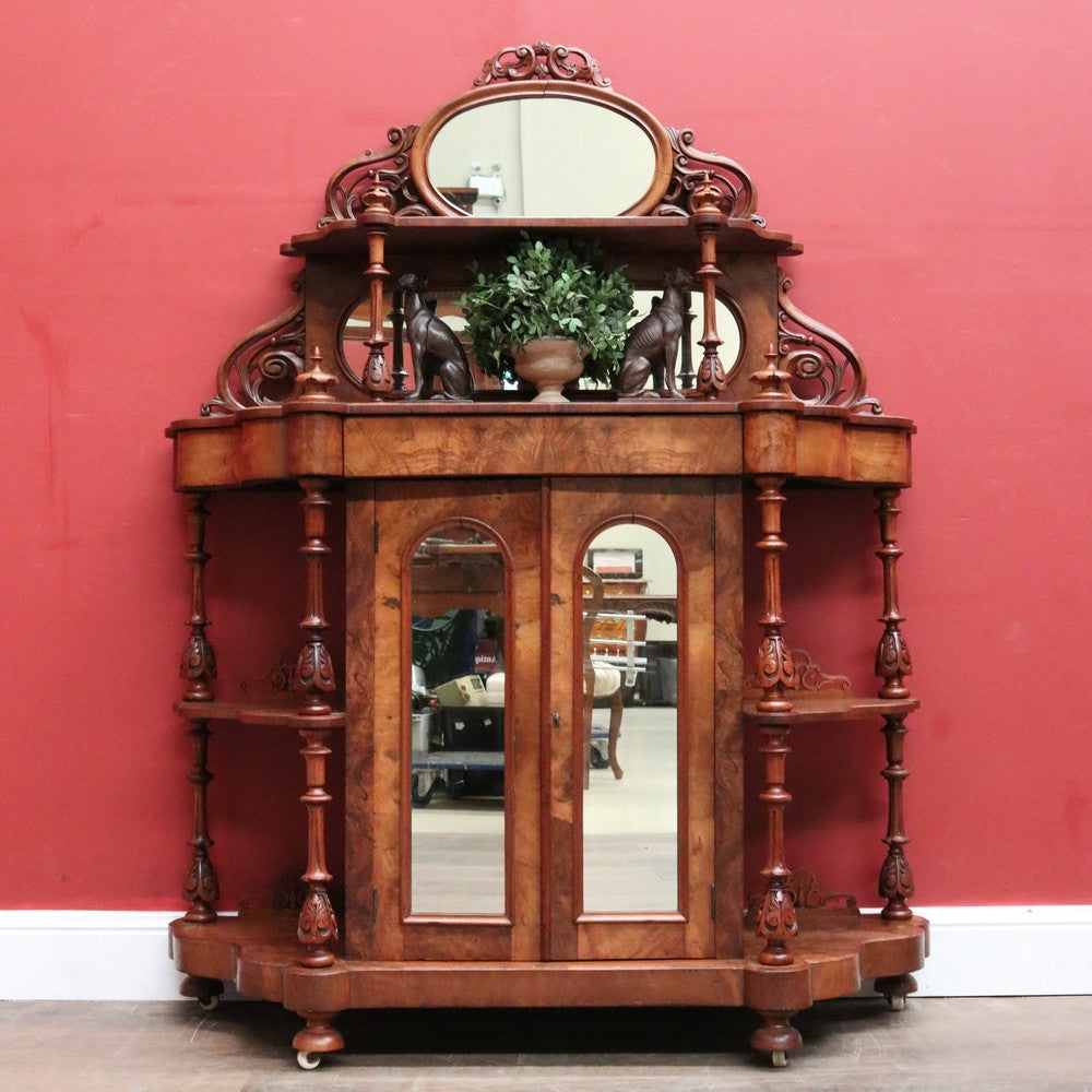 Antique English Burr Walnut Hall Cabinet or Entry / Dining Room Display Cupboard. 12180