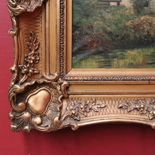 Load image into Gallery viewer, Antique Dutch Framed (Gilt Frame) Cottage or House by a Stream, Cottage Scene B12144
