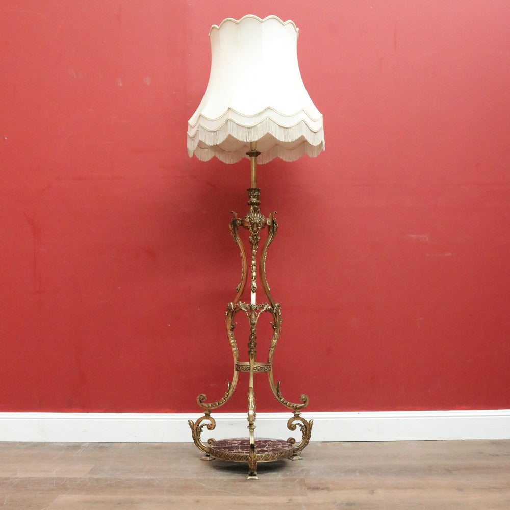 Antique French Brass Standard Lamp or Floor Standing Lamp with A Shade, Marble Base. B12140