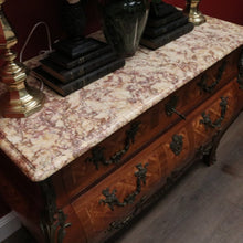 Load image into Gallery viewer, Antique Chest of Drawers, French, Walnut, Gilt Brass, Marble Top, 3 Drawers, Key. B12100
