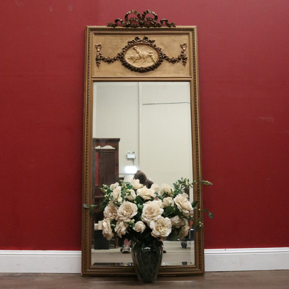 Antique French Mirror. Wall Hanging Mirror.  Young Children and a Dog In Plaster Relief. B12152