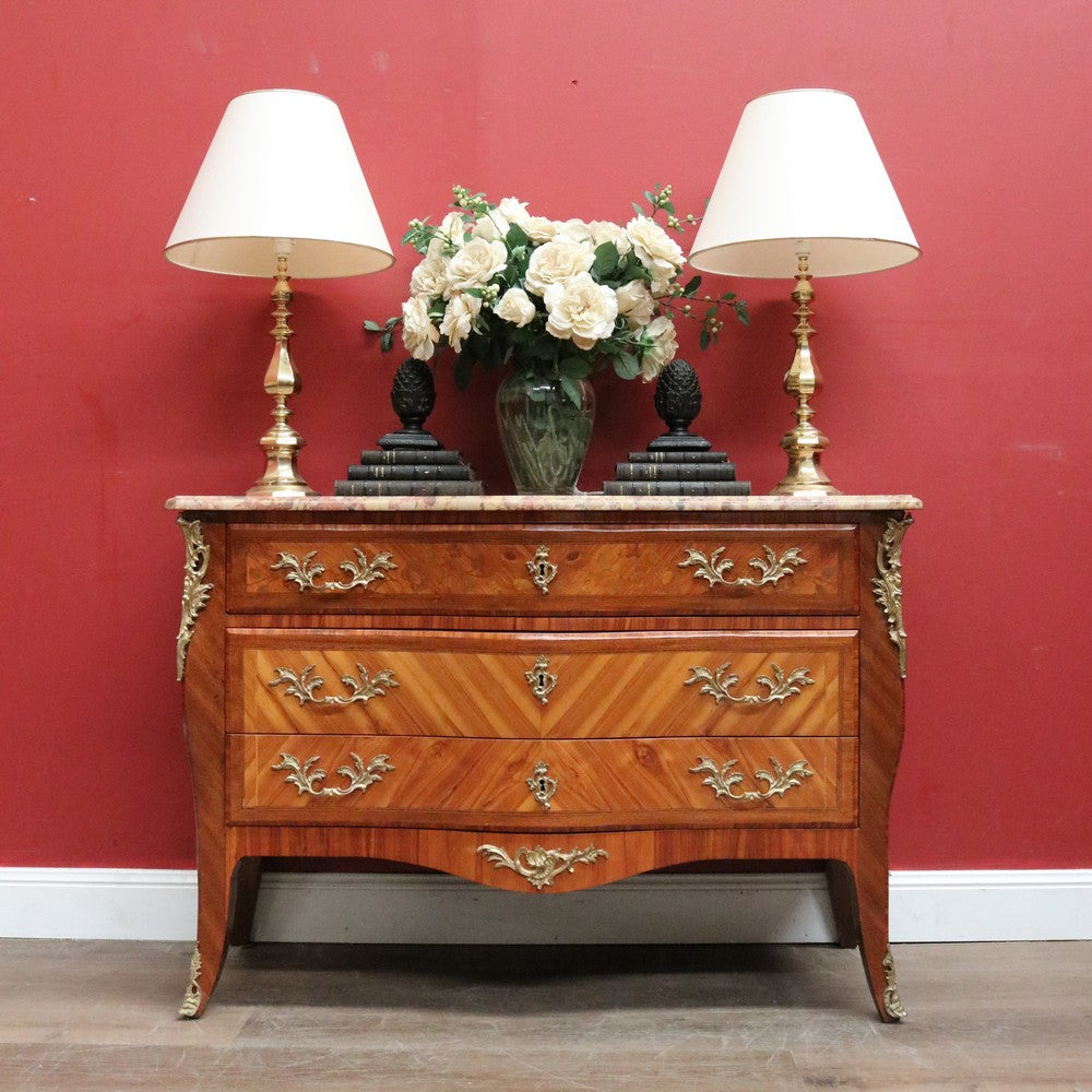 Antique French Walnut, Gilt Brass and Marble Top Three Drawer, Chest of Drawers. B12136