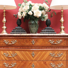 Load image into Gallery viewer, Antique French Walnut, Gilt Brass and Marble Top Three Drawer, Chest of Drawers. B12136
