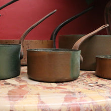 Load image into Gallery viewer, Eight Antique Copper and Cast Iron Saucepans - Antwerpen (Antwerp), Belgium B12047
