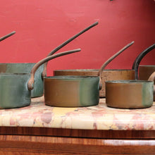 Load image into Gallery viewer, Eight Antique Copper and Cast Iron Saucepans - Antwerpen (Antwerp), Belgium B12047
