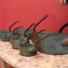 Load image into Gallery viewer, Eight Antique Copper and Cast Iron Saucepans - Antwerpen (Antwerp), Belgium B12047
