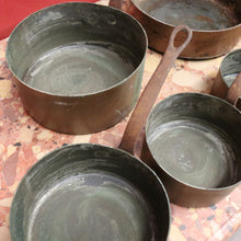 Load image into Gallery viewer, Eight Antique Copper and Cast Iron Saucepans - Antwerpen (Antwerp), Belgium B12047
