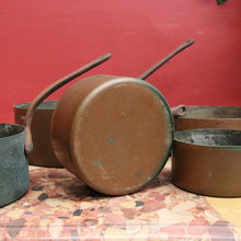 Load image into Gallery viewer, Eight Antique Copper and Cast Iron Saucepans - Antwerpen (Antwerp), Belgium B12047
