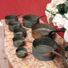 Load image into Gallery viewer, Eight Antique Copper and Cast Iron Saucepans - Antwerpen (Antwerp), Belgium B12047
