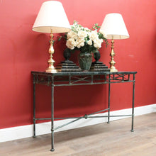 Load image into Gallery viewer, x SOLD Vintage Marble Top Hall Table with Verdigris Bronze over Wrought Iron Base, Entry Foyer Table. B12186
