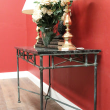 Load image into Gallery viewer, x SOLD Vintage Marble Top Hall Table with Verdigris Bronze over Wrought Iron Base, Entry Foyer Table. B12186
