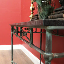 Load image into Gallery viewer, x SOLD Vintage Marble Top Hall Table with Verdigris Bronze over Wrought Iron Base, Entry Foyer Table. B12186
