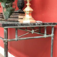 Load image into Gallery viewer, x SOLD Vintage Marble Top Hall Table with Verdigris Bronze over Wrought Iron Base, Entry Foyer Table. B12186
