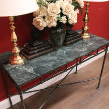 Load image into Gallery viewer, x SOLD Vintage Marble Top Hall Table with Verdigris Bronze over Wrought Iron Base, Entry Foyer Table. B12186
