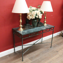 Load image into Gallery viewer, x SOLD Vintage Marble Top Hall Table with Verdigris Bronze over Wrought Iron Base, Entry Foyer Table. B12186
