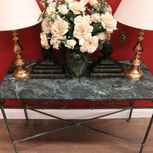 Load image into Gallery viewer, x SOLD Vintage Marble Top Hall Table with Verdigris Bronze over Wrought Iron Base, Entry Foyer Table. B12186
